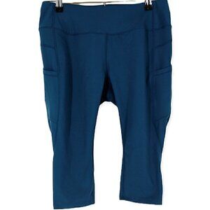 Handful Brand Women's Teal Blue Stretch Yoga Crop Leggings Medium